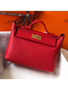 Hermes Kelly 24/24 - 29 Bag in Togo Leather Red/Gold 2018 (Half Handmade)   