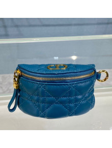 Dior 30 Montaigne Coin Purse Wallet in Blue Supple Cannage Calfskin 2021