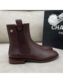 Chanel Camellia Calfskin Short Boots 405 Brown 2020