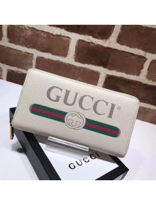 Gucci Logo Leather Zip Around Wallet 496317 White 2017