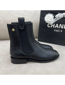 Chanel Camellia Calfskin Short Boots 405 Black 2020