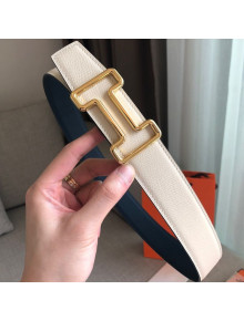 Hermes Tonight Reversible Leather Buckle Belt 38mm Blue/White/Gold 2019