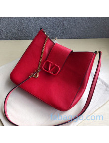 Valentino VSling Grainy Calfskin Hobo Bag 0802S Red 2019