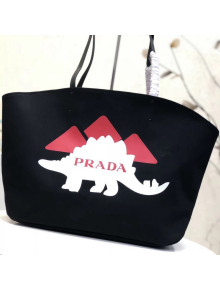 Prada Printed Canvas Large Tote with Dino Logo Print 1BG220 Black 2018