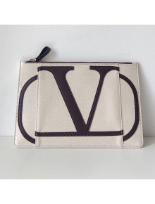 Valentino Large VLogo Canvas Pouch Bag White 2019