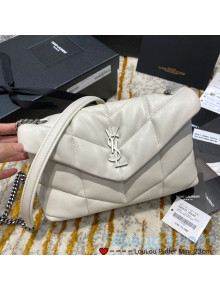 Saint Laurent Loulou Puffer Mini Bag in Quilted Lambskin 620333 White/Silver 2020