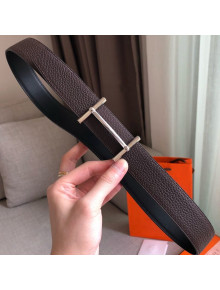 Hermes H D'Ancre Reversible Leather Buckle Belt 32mm Coffee/Silver 2019