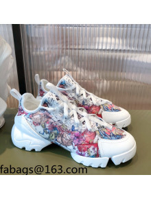 Dior D-Connect Dioramour Sneakers in Zodiac Printed Technical Fabric Multicolor/Pink 2021