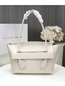 Bottega Veneta Arco Medium Crocodile Embossed Leather Top Handle Bag White 2019