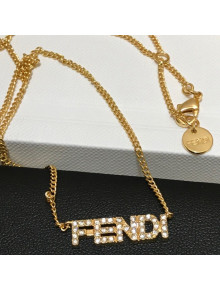 Fendi FF Logo Crystal Necklace Gold 2021 80