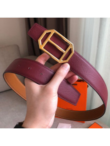 Hermes Pad Reversible Leather Buckle Belt 38mm Burgundy 2019