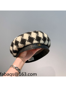 Dior Houndstooth Knit Beret Hat White/Black 2021