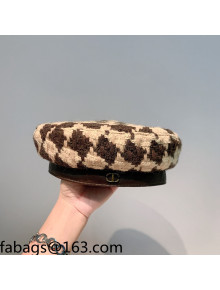 Dior Houndstooth Knit Beret Hat Brown/Beige 2021