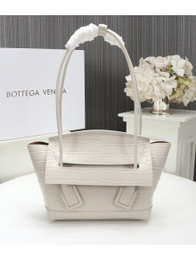 Bottega Veneta Arco Small Crocodile Embossed Leather Top Handle Bag White 2019