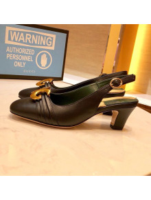 Gucci Leather Mid-heel Slingback Pump with Half Moon GG 572818 Black 2019