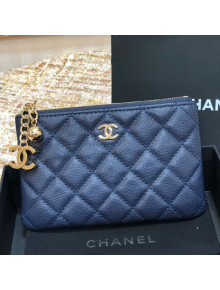 Chanel Grained Calfskin Mini Pouch with Charm A70119 Navy Blue CP01 2021 