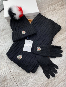 Moncler Scarf, Hat and Gloves Three-piece Suit Black 2021