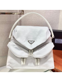 Prada Signaux Nylon and Leather Hobo Bag 1BC160 White 2021