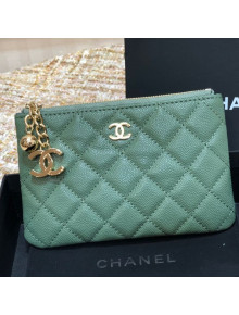 Chanel Grained Calfskin Mini Pouch with Charm A70119 Green CP03 2021 