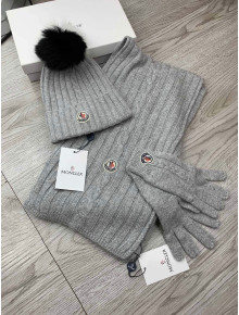 Moncler Scarf, Hat and Gloves Three-piece Suit Grey 2021