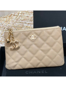 Chanel Grained Calfskin Mini Pouch with Charm A70119 Beige CP04 2021 