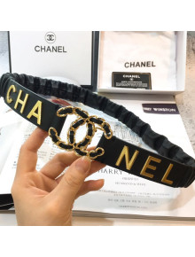 Chanel Stretch Pleated Leather Belt 30mm with CC Buckle AA0538 Black 2019