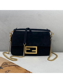 Fendi Small Baguette Suede Shoulder Bag Black 2021 308S