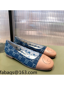 Gucci GG Denim Ballet Flat with Interlocking G Blue 2021