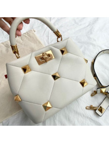 Valentino Small Roman Stud Lambskin Top Handle bag 0199S White 2021