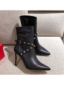 Valentino Rockstud Strap Heel Short Boots Black/Silver 2020