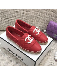 Chanel Quilted Lambskin Flat Espadrilles with White CC Red 2021