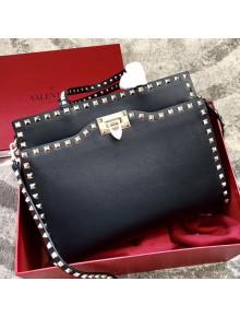 Valentino Smooth Calfskin Rockstud Large Top Handle Bag Black Fall 2018