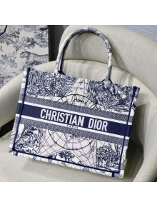 Dior Medium Book Tote Bag in Blue Around World Embroidery 2021