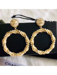 Chanel Twist Pearls Hoop Earrings Gold/White 2019