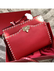 Valentino Smooth Calfskin Rockstud Large Top Handle Bag Red Fall 2018