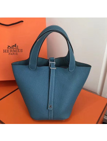 Hermes Togo Calfskin Leather Picotin Lock PM/MM Bag Denim Blue