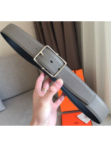 Hermes Saddle 38 Reversible Togo Calfskin Belt Grey/Black 2019