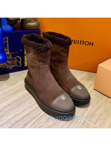 Louis Vuitton Breezy Suede Wool Short Boots Dark Brown 2020