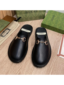 Gucci Leather Horsebit Flat Mules Black 2021 26