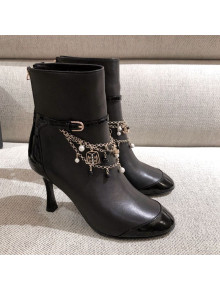 Chanel Leather Short Boots with Camellia Tassel Charm Black 2020