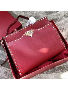 Valentino Grained Calfskin Rockstud Large Top Handle Bag Red Fall 2018