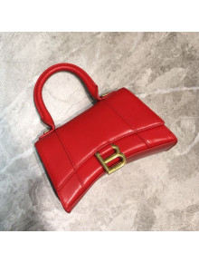 Balenciaga Hourglass Mini Top Handle Bag in Smooth Leather Red/Gold 2019