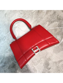 Balenciaga Hourglass Small Top Handle Bag in Smooth Leather Red/Silver 2019