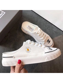 Chanel Canvas Daisy Open Back Sneakers White 2020