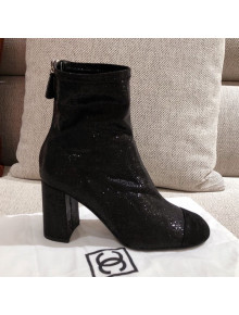 Chanel Shiny Sequins Fabric Short Boots G36479 Black 2020