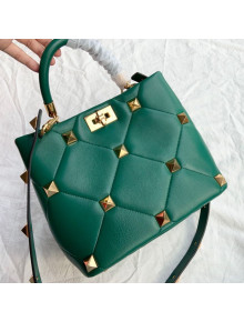 Valentino Large Roman Stud Lambskin Top Handle bag 0199L Green 2021