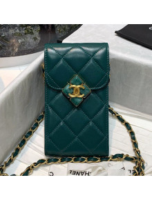 Chanel Leather Phone Holder with Chain and Plexi & Gold-Tone Metal AP2262 Green 2021