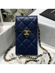 Chanel Leather Phone Holder with Chain and Plexi & Gold-Tone Metal AP2262 Navy Blue 2021