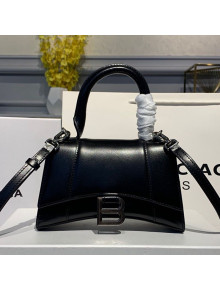 Balenciaga Hourglass Mini Top Handle Bag in Smooth Leather All Black 2019