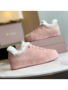 Loro Piana Low-Top Suede Nuages Sneaker with Fur Pink 2021